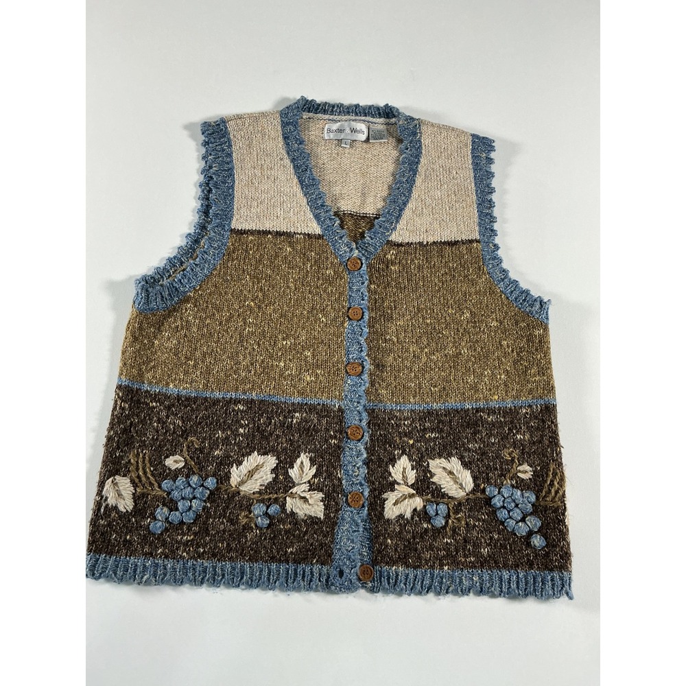 VTG Baxter & Wells Grape Embroidered Knit Sweater Vest Size L